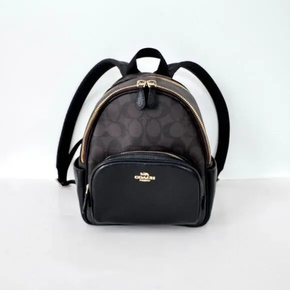 Coach Court Mini Backpack Coated Canvas Nylon Black/Brown Monogram C8604 - Picture 3 of 16